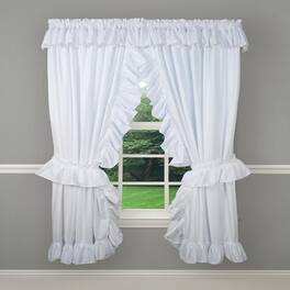 Ellis Curtain - 2-Piece Ruffled Priscilla Window Curtain Panel Pair with ties - 80x72" - White
