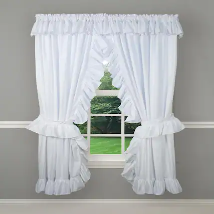 Front. Ellis Curtain - Ellis Curtain 2-Piece Ruffled Priscilla Window Curtain Panel Pair with ties - 80x72" White - White.