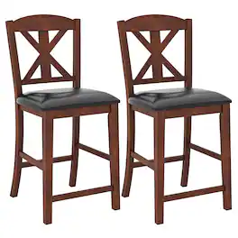 Gymax - 24'' Modern Bar Stools Set of 2 w/ Hollowed High Backrest Waterproof Pu Leather - Brown, Black