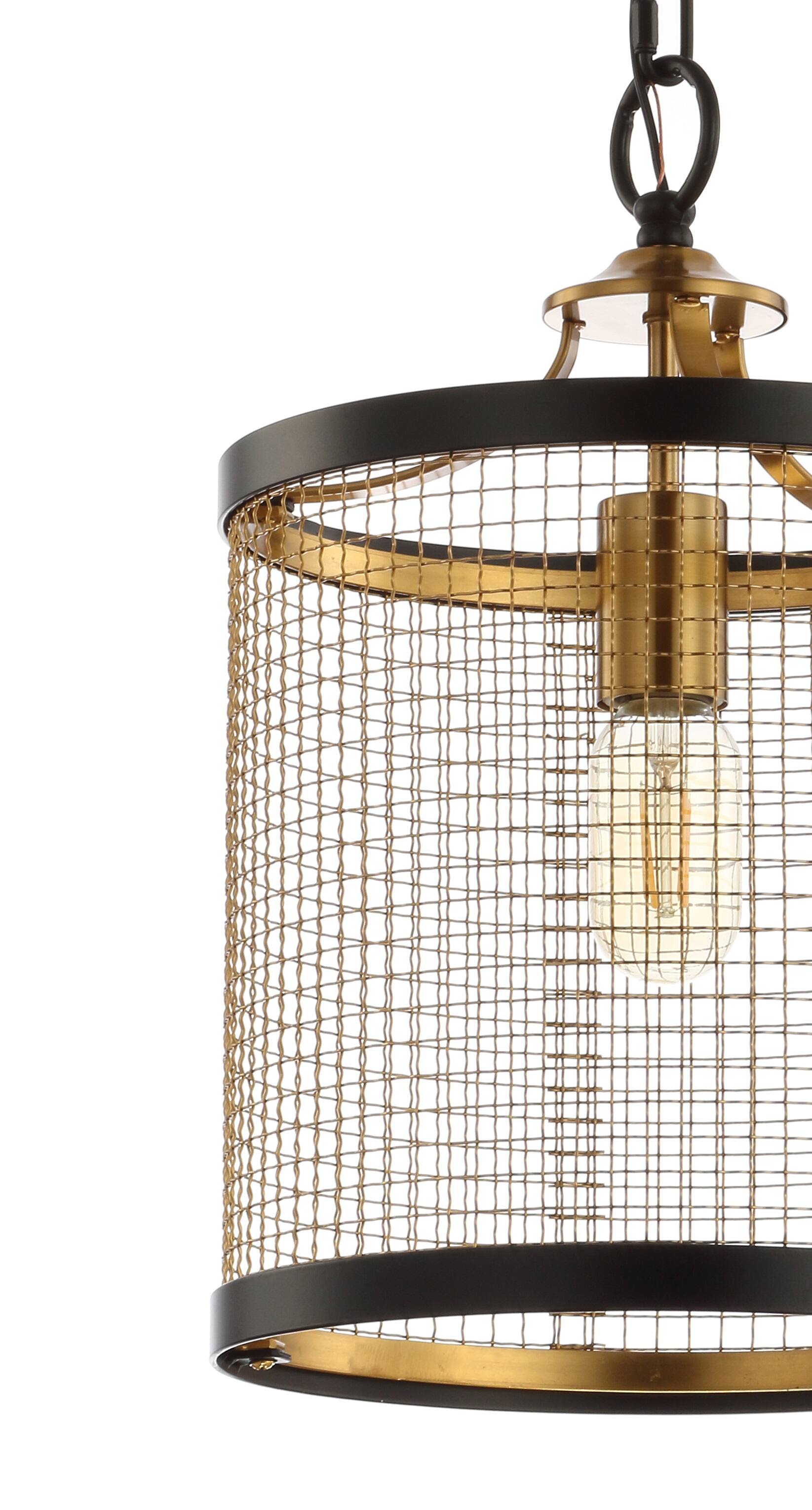 Alt View 3. Jonathan Y - Elena 10" Lantern Metal LED Pendant, Black/Brass Gold - Black/Brass Gold.