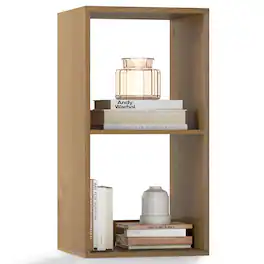 Costway - 2-Cube Bookshelf, Modern Vertical Bookcase with Back Guardrail&Anti-tipping Kits - Natural