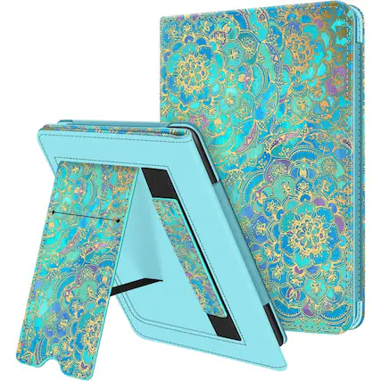 Front. Kitcheniva - PU Leather Stand Case For 6 Inch All New Kindle 11th Gen 2024 2022 Blue Shades - Shades of Blue.