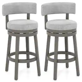 Gymax - Set of 2 Upholstered Swivel Bar Stools Wooden Bar Height Kitchen Chairs Grey - Gray