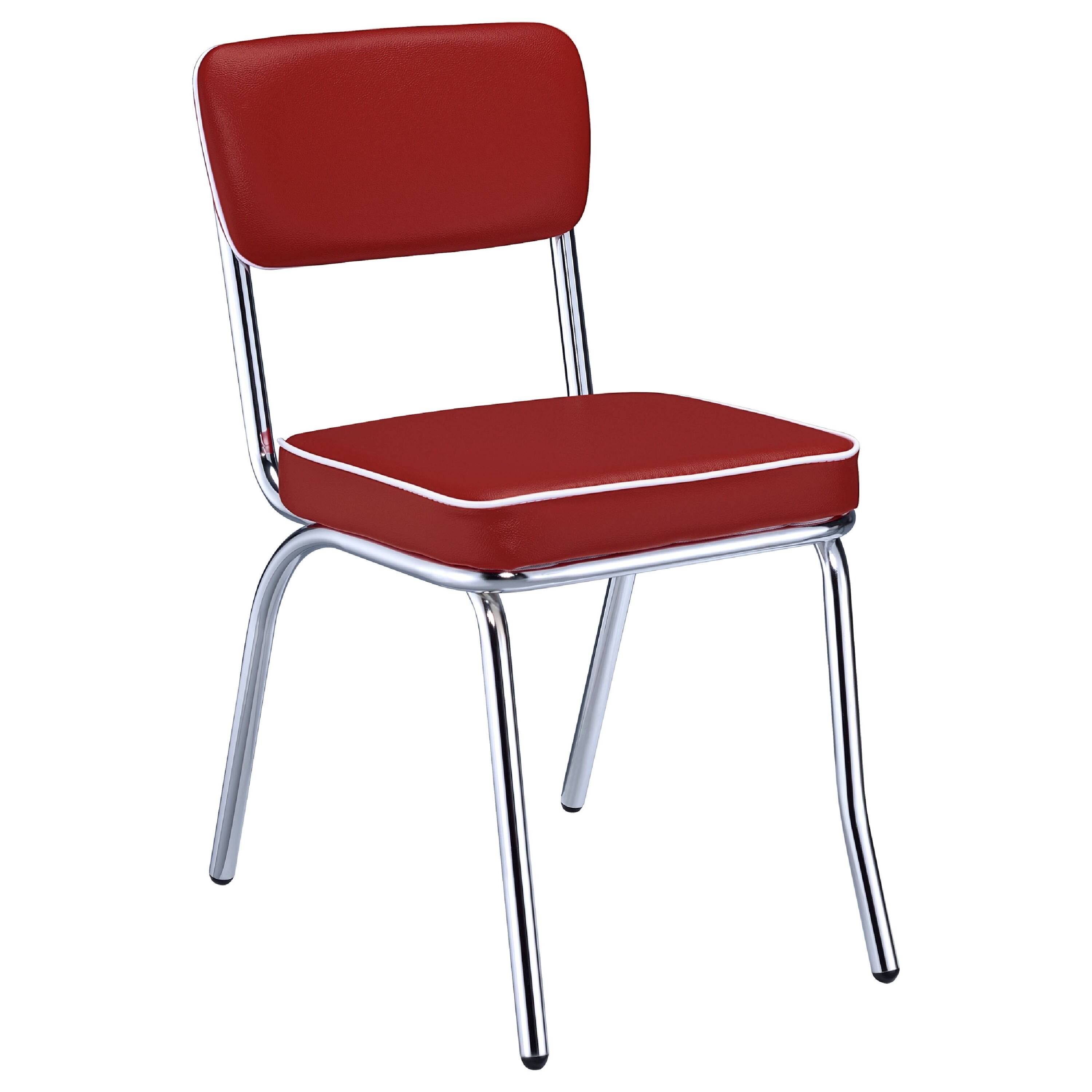 Alt View 2. Manhattan Lane - Loy 5pc Dining Table and Chair Set, Red Faux Leather - White, Red, Silver.