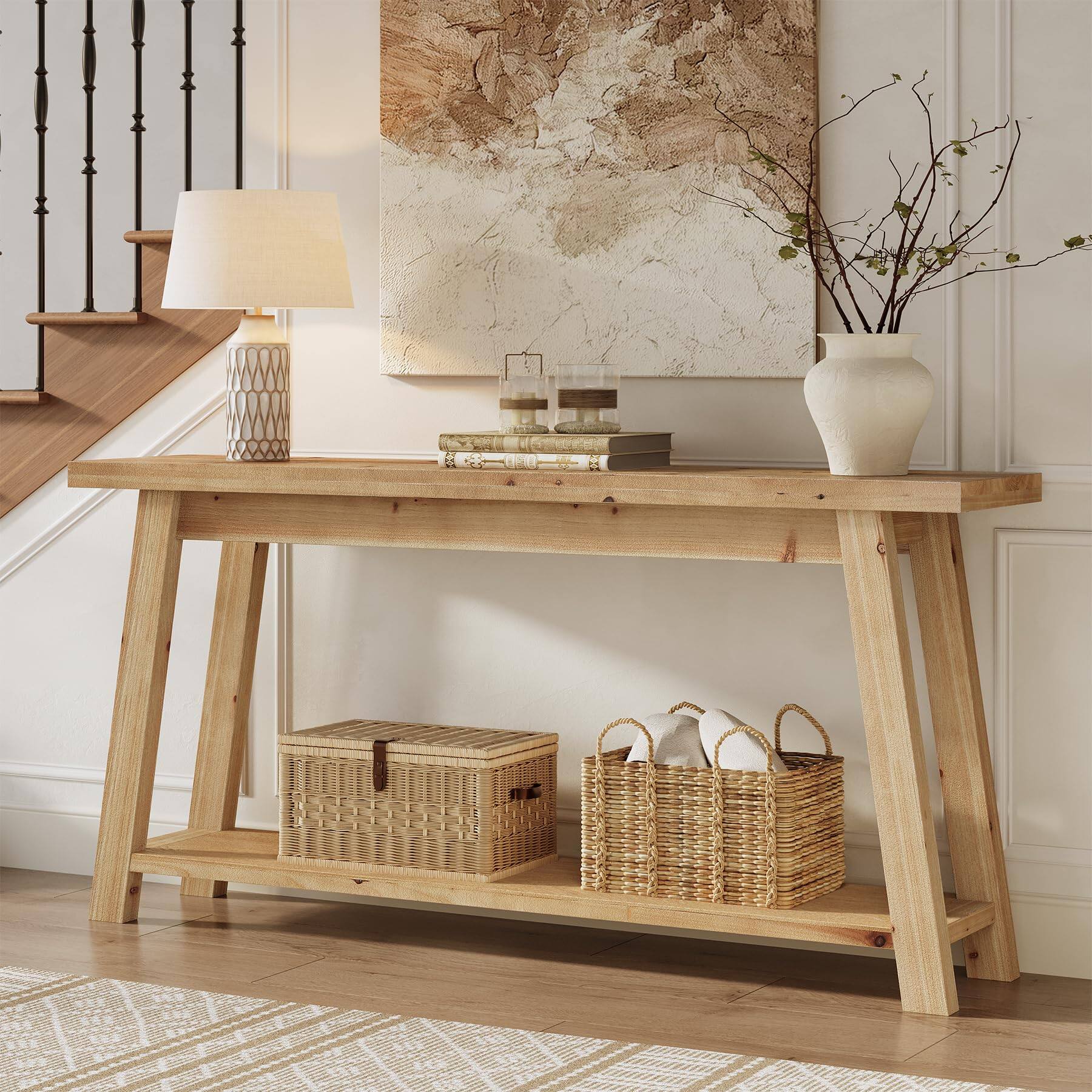 Alt View 1. Tribesigns - 70.9-Inch Solid Wood Farmhouse TV Stand with Open Storage Shelves for TVs up to 80 Inches - Natural Wood Color.