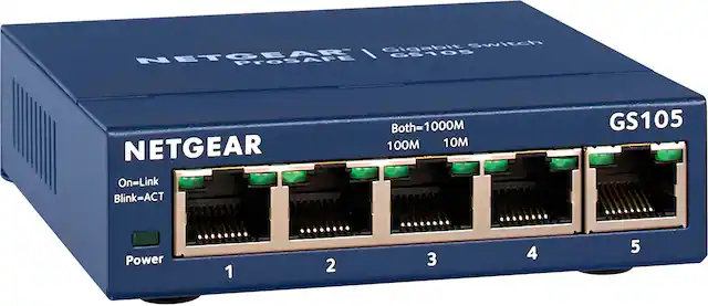 Angle. NETGEAR - 5-Port 10/100/1000 Gigabit Ethernet Unmanaged Switch - Blue.