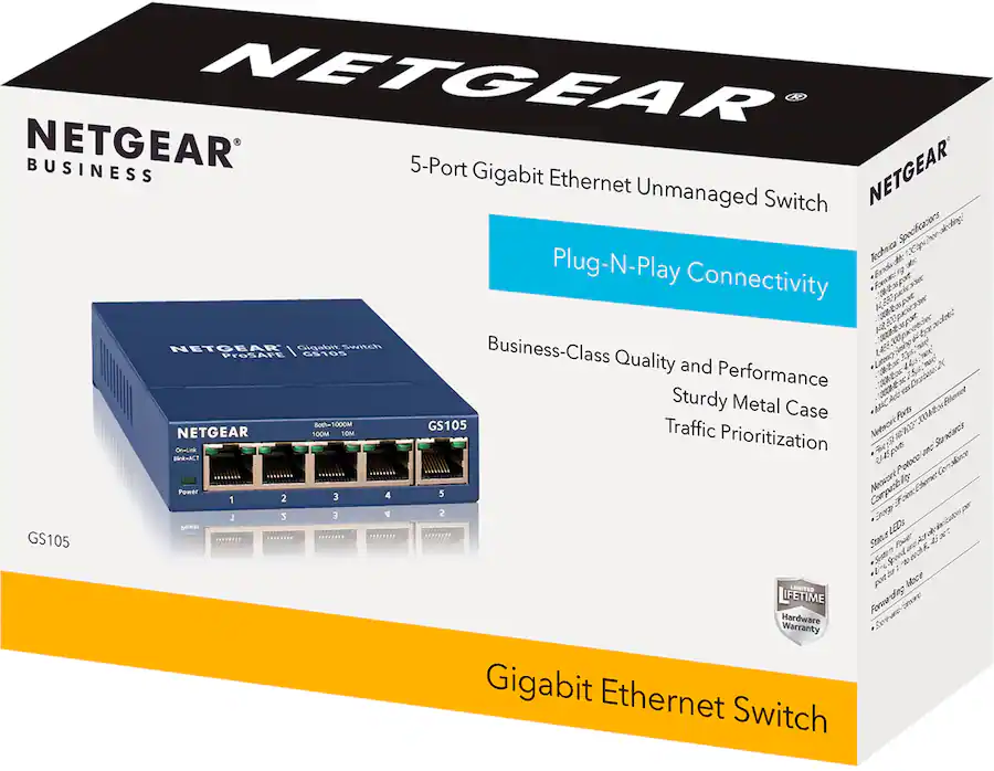 Netgear Switch Back NETGEAR 5 Port 10/100/1000 Gigabit Ethernet Unmanaged Switch Blue ...
