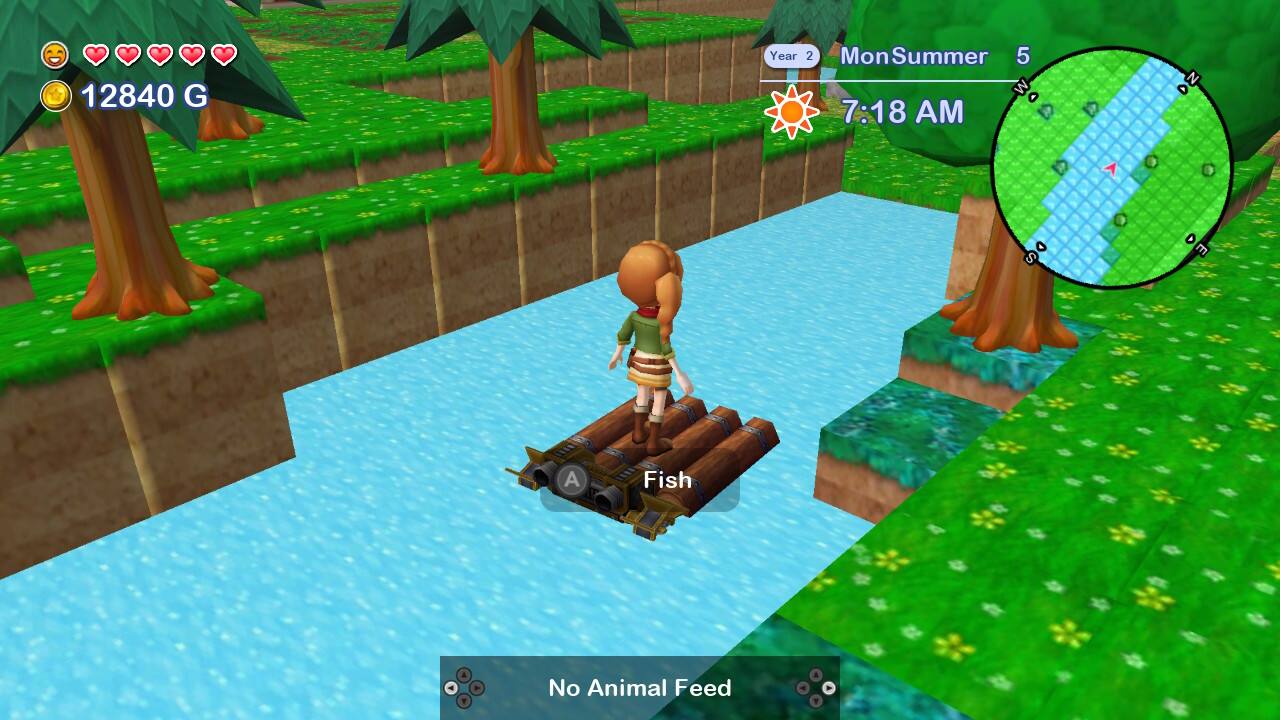 The text on the image reads: "12840 G Year 2 MonSummer Mon 5 7:18 AM E A Fish A Y No Animal Feed 4 A Y > A". This text is likely related to a game or a message, but it does not provide enough context to understand its meaning.