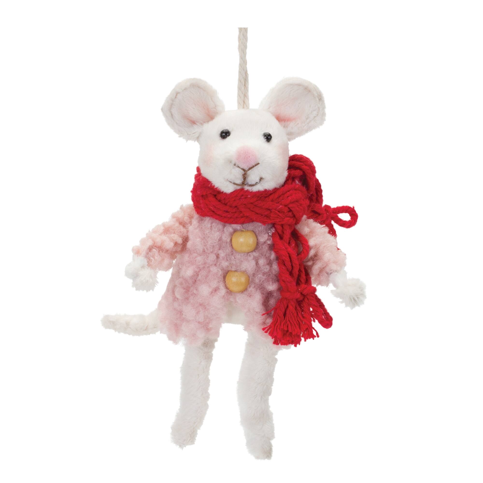 Left. BreeBe - Winter Mouse Ornament (Set of 6) - Green, Pink, White.