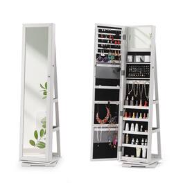 Oumilen - 360° Rotating Jewelry Armoire with Full-Length Mirror, White