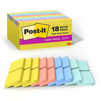 Post-it
18 PADS
1620 Total Sheets
super sticky
2X stronger
3M