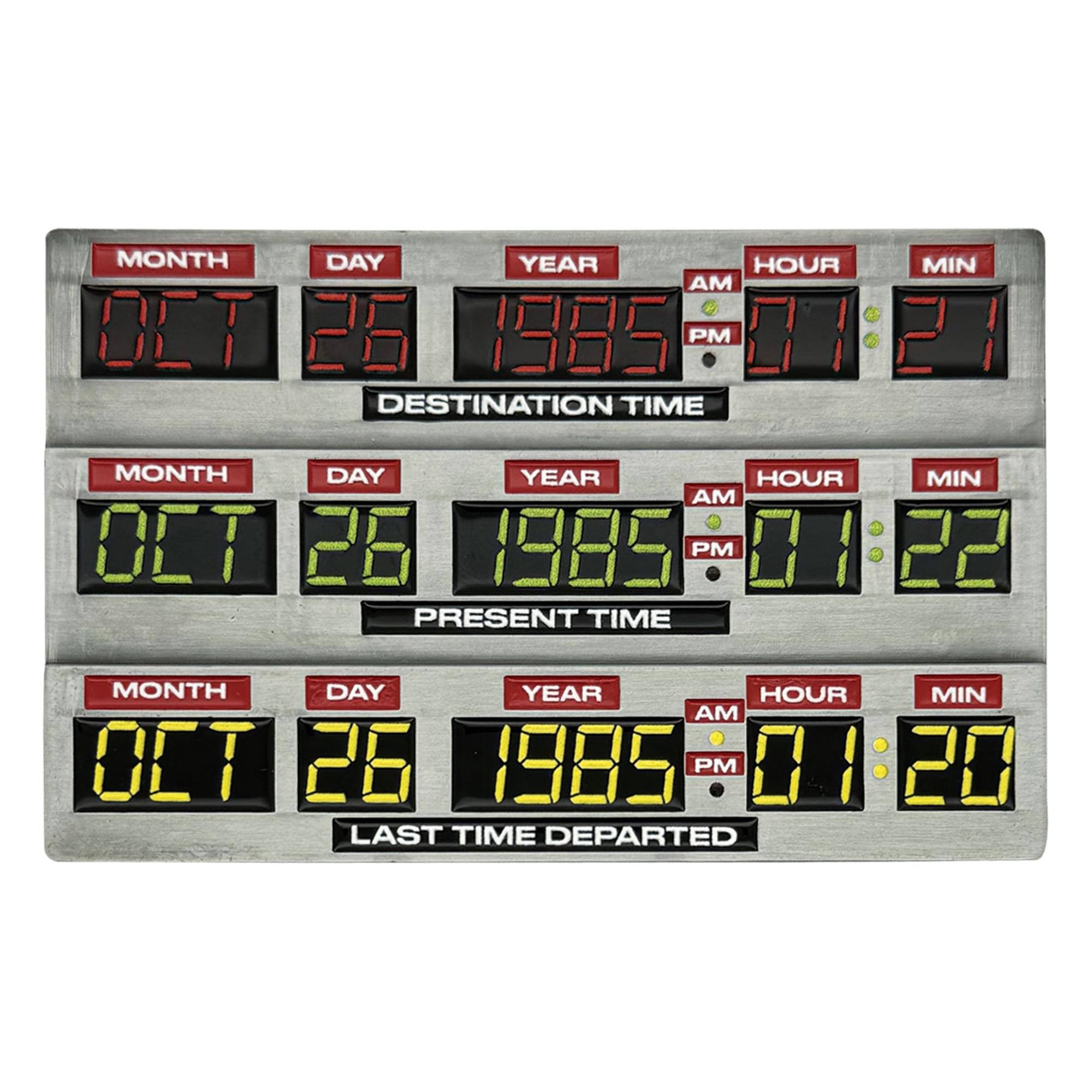 MONTH DAY YEAR HOUR MIN AM PM DESTINATION TIME
OCT 26 1985 01 22

MONTH DAY YEAR HOUR MIN AM PM PRESENT TIME
OCT 26 1985 01 22

MONTH DAY YEAR HOUR MIN AM PM LAST TIME DEPARTED
OCT 26 1985 01 20