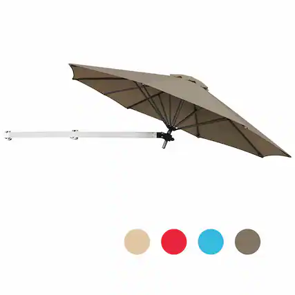 Front. Costway - Costway 8ft Wall-Mounted Umbrella Telescopic Folding Tilt Sun Shade - Tan.