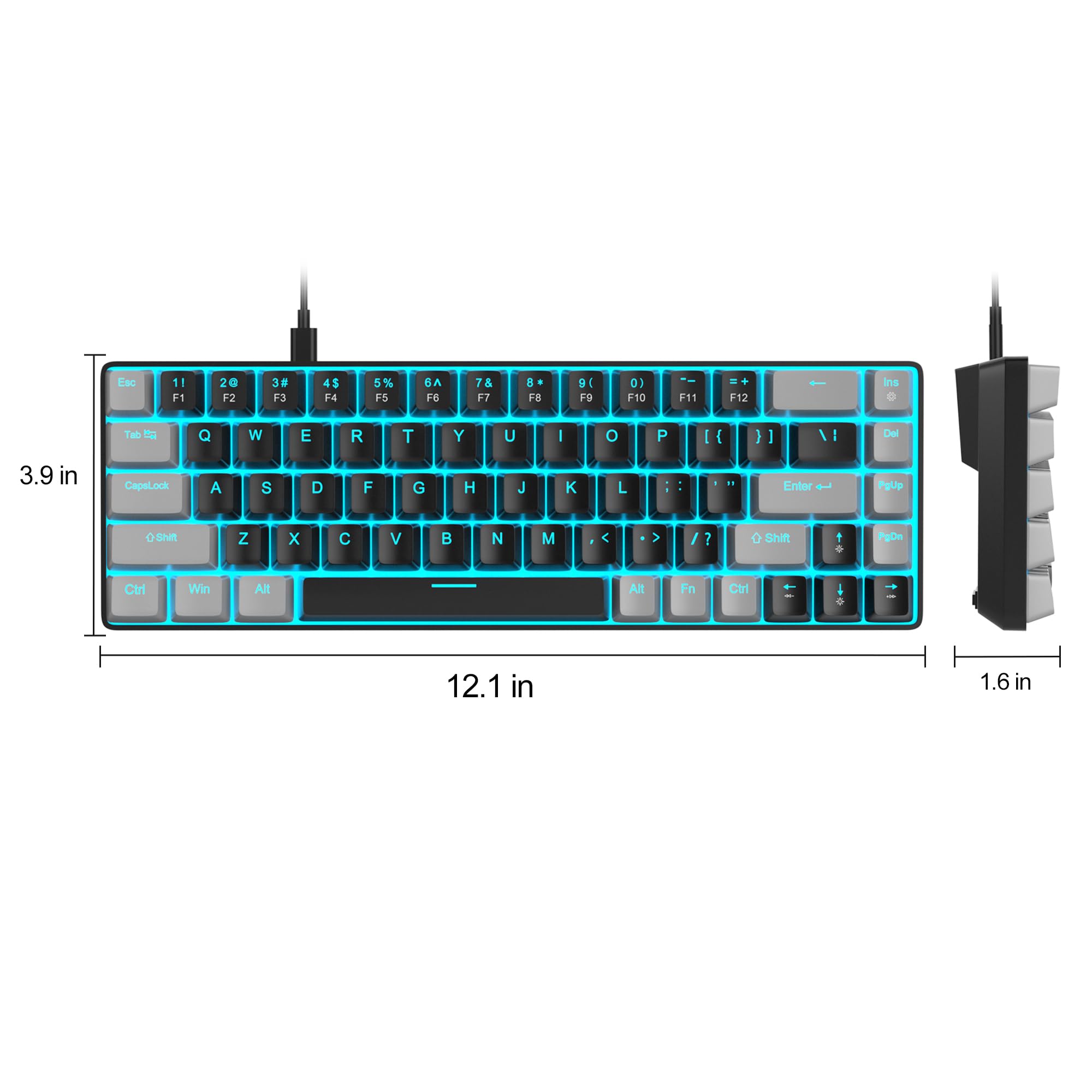 Ec 11 F1 20 F2 38 F3 4$ F4 5% F5 6& F6 7& F7 8* F8 9 F9 0) F10 F11 F12 Ins Tab 5 Q W E R T Y U I O P I { 1 I \I : Del 3.9 in CapLock A S D F G H J K L : Enter  Shit Z x C V B N M < V / ? Shift 1 aOn Ctr Win Att Alt Fn Ctri : - 12.1 in 1.6 in