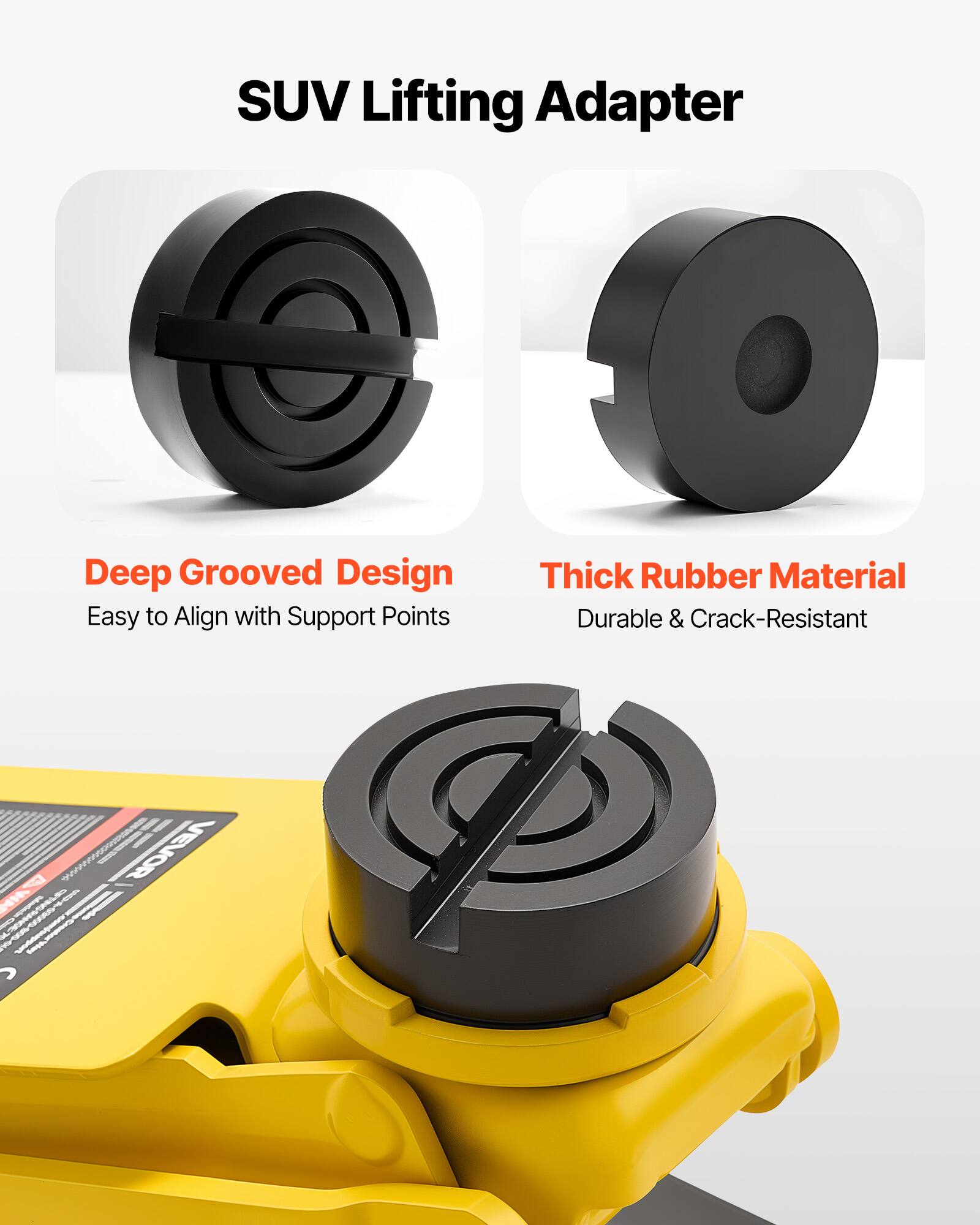 SUV Lifting Adapter  
Deep Grooved Design  
Thick Rubber Material  
Easy to Align with Support Points  
Durable & Crack-Resistant