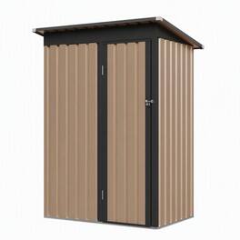 RYHNUYNE - 5 x 3 FT Metal Garden Shed,Outdoor Storage Shed with Hinged Door for Backyard Patio Lawn - Black+Brown