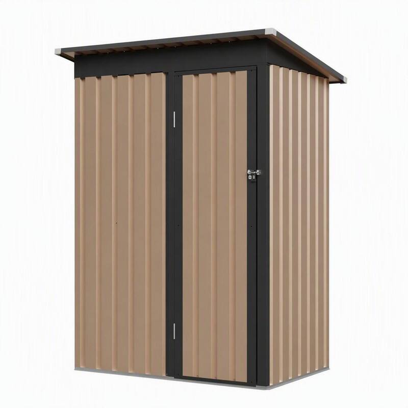Front. RYHNUYNE - 5 x 3 FT Metal Garden Shed,Outdoor Storage Shed with Hinged Door for Backyard Patio Lawn - Black+Brown.