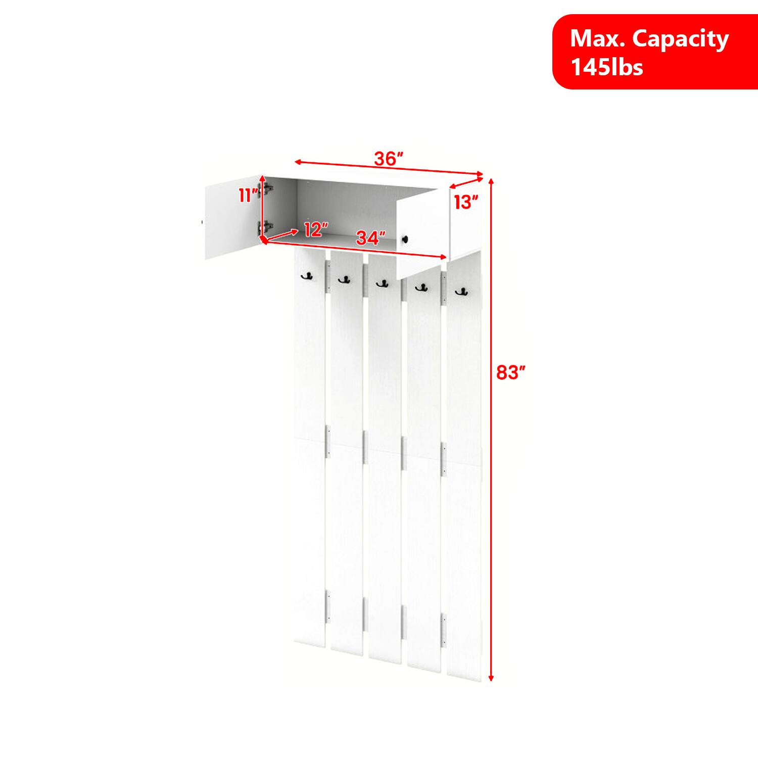 Max. Capacity 145lbs  
36"  
11" 12" 34" 13" 83"