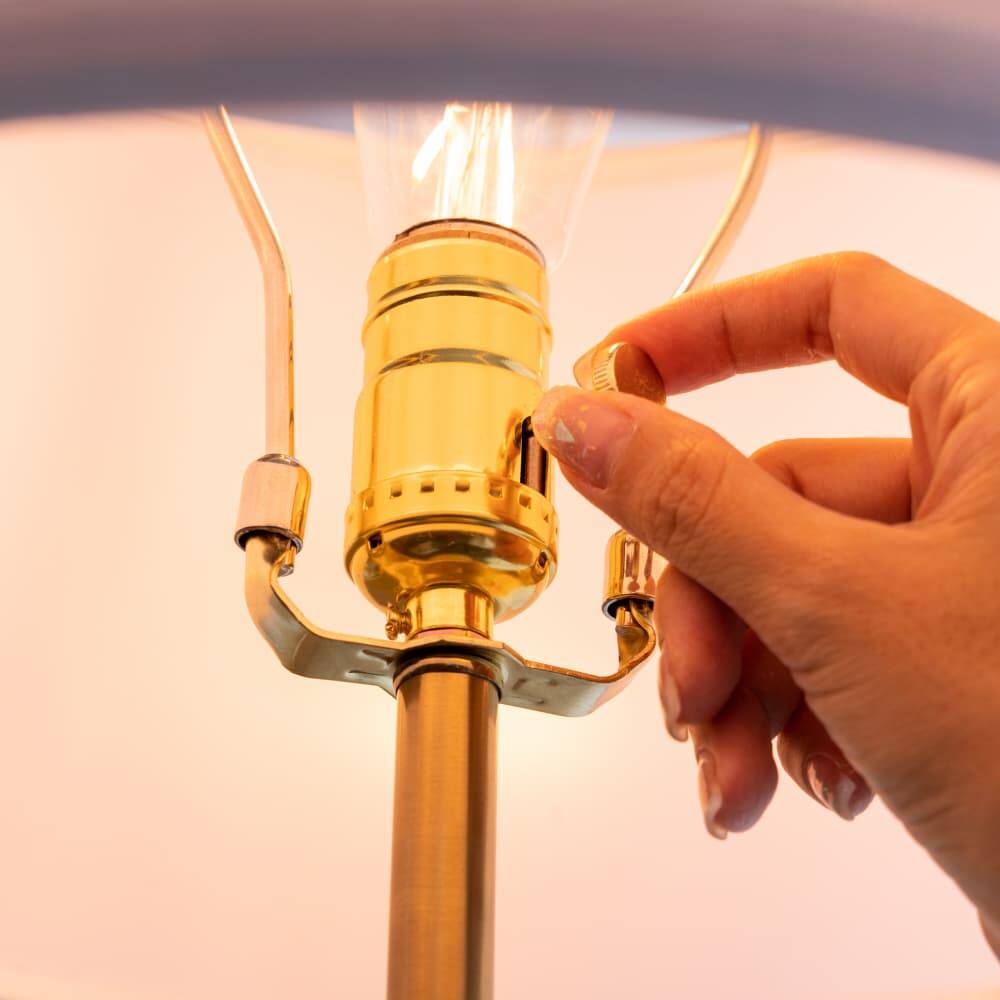 Alt View 9. Luckbyte - 14x26.3 Inch White Gold Three Tiered Round Table Lamp With Drum Shade Assembly Required.