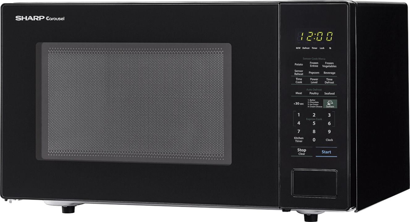 Left View: Sharp - Carousel 1.4 Cu. Ft. Microwave with Sensor Cooking - Black