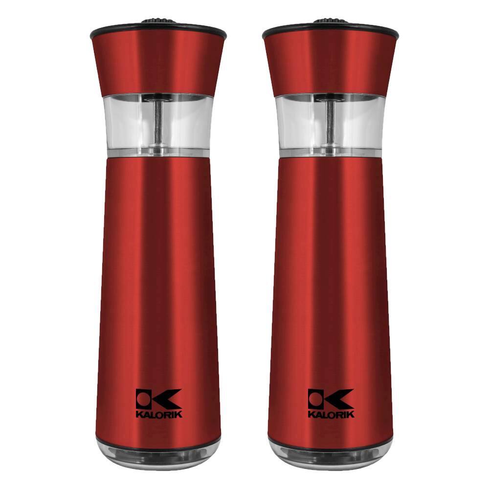 Angle. Kalorik - Easygrind Electric Gravity Salt and Pepper Grinder Set - Red.