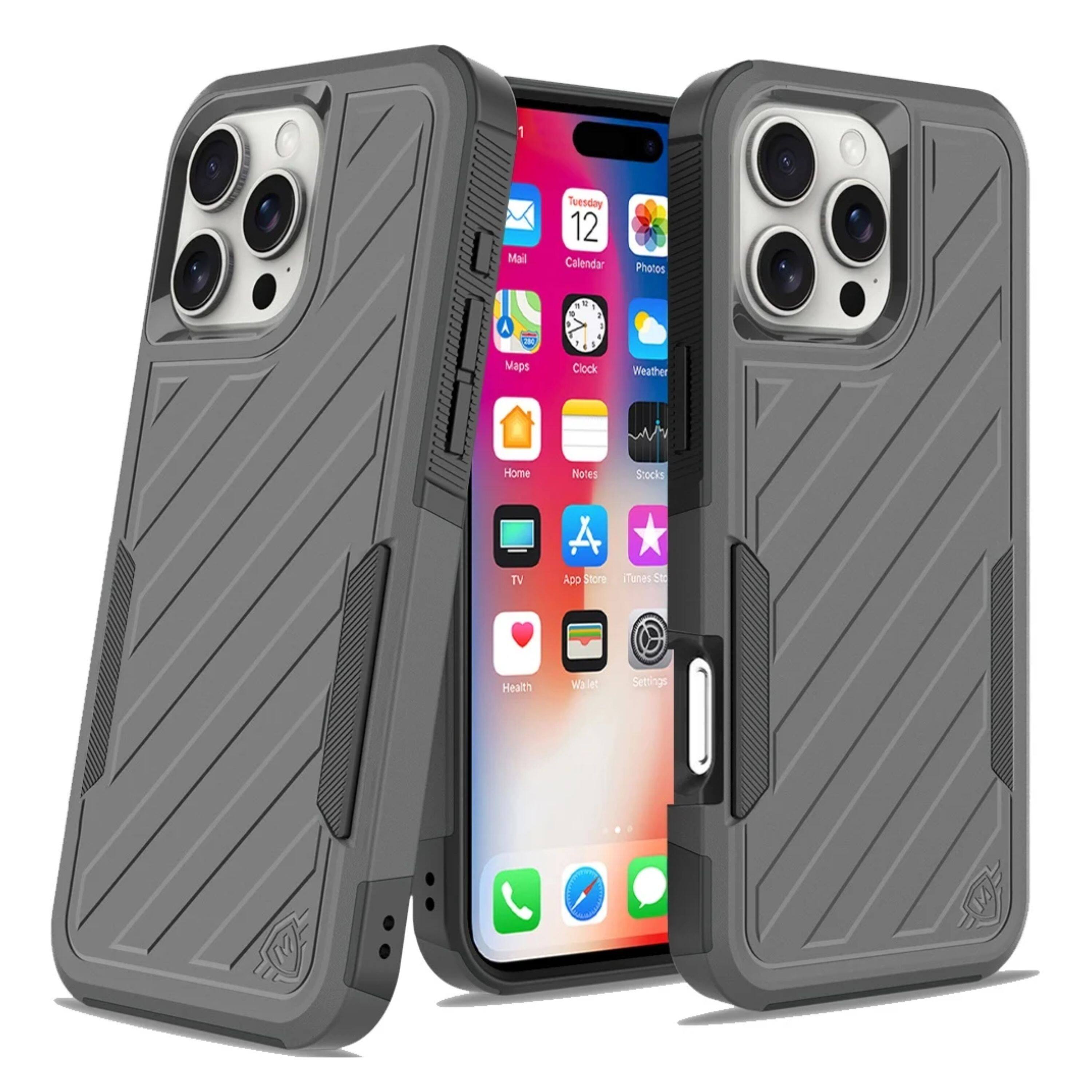 Kitcheniva - Shockproof Dual Layer Lined Phone Case With Tempered Glass For iPhone 16 Pro Grey Black - Grey/Black price history on PriceWatchPro