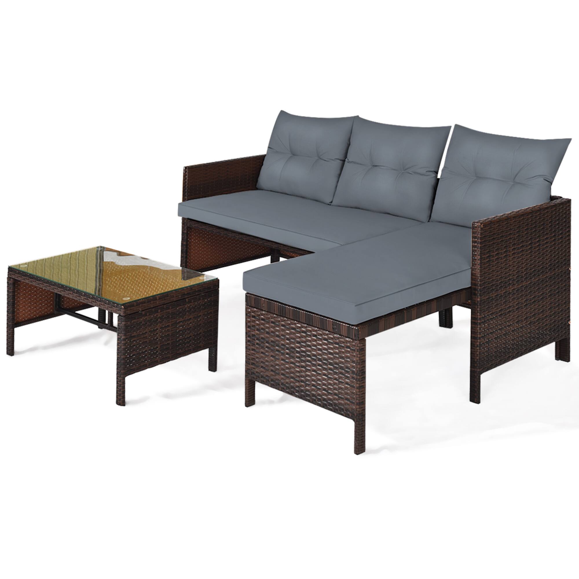 Alt View 1. Gymax - Gymax 3PCS Outdoor Rattan Furniture Set Patio Couch Sofa Set w/ Cushion - Gray.