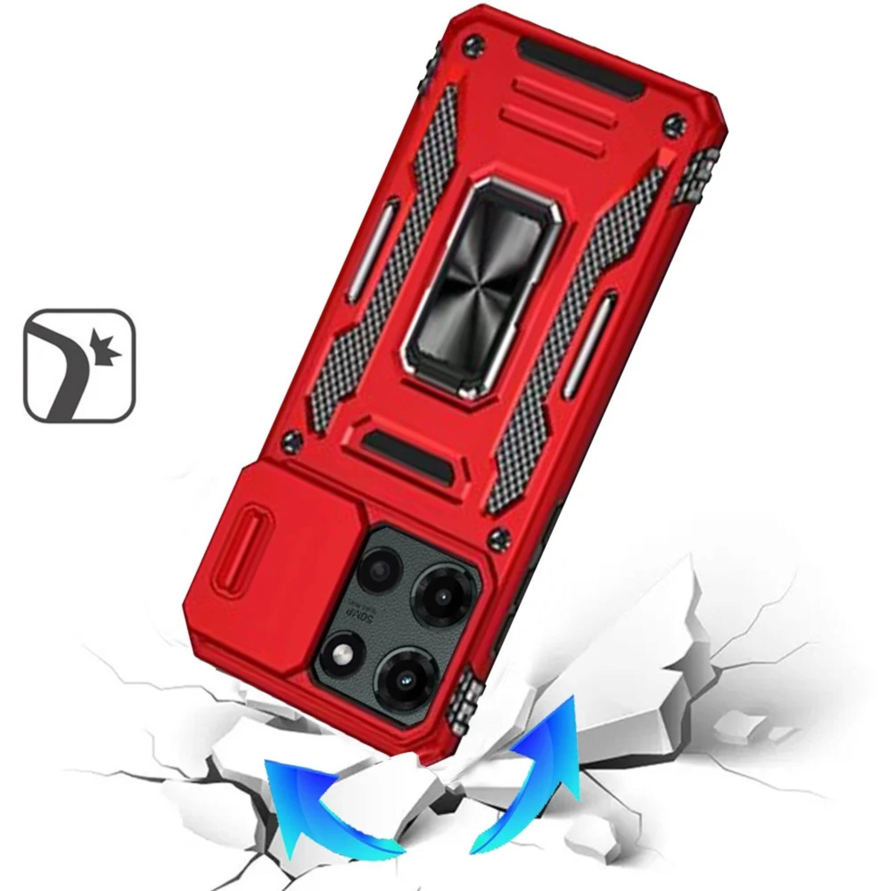Angle. Kitcheniva - Shockproof Ring Stand Case For Moto G Stylus 2025 2026 With Sliding Camera Lens Cover Red - Red.