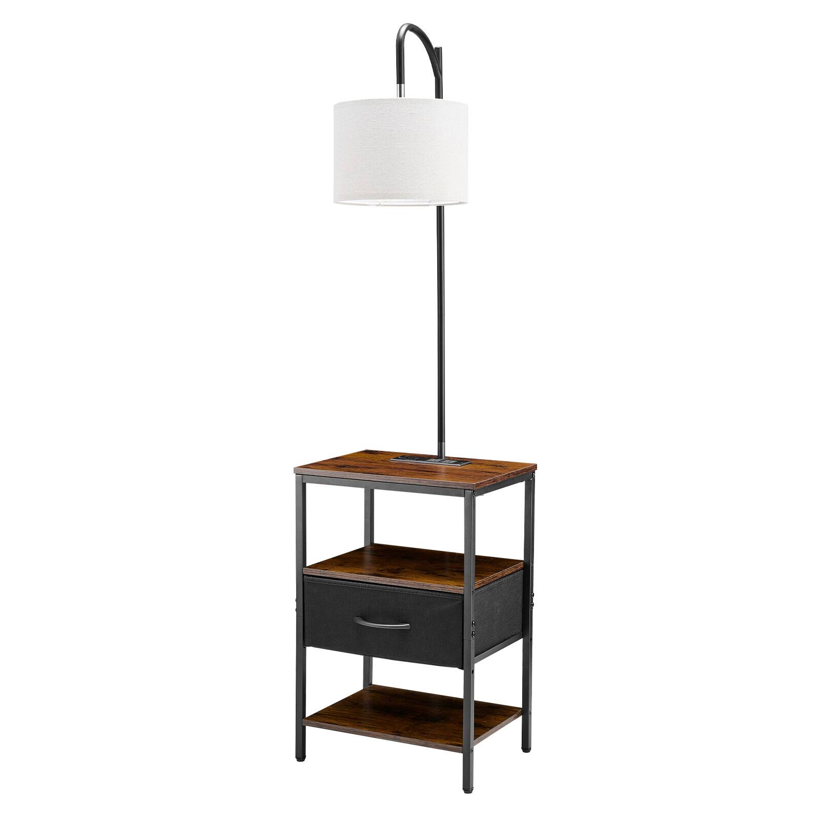 Alt View 5. VEVOR - Floor Lamp with Table, 3-Tier End Table with Drawer and 3 Color Temperature Lighting, Modern Side Nightstand - Black + Brown.