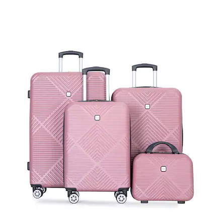 Front. Ecooso - 4-Piece ABS Hardside Spinner Luggage Set with 360° Wheels, Adjustable Handle, and Cosmetic Case - Pink.