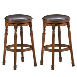 Pefilos - 29" Set of 2 360° Swivel Leather Padded Bar Stools,door Modern Wood Dining Chair - Brown