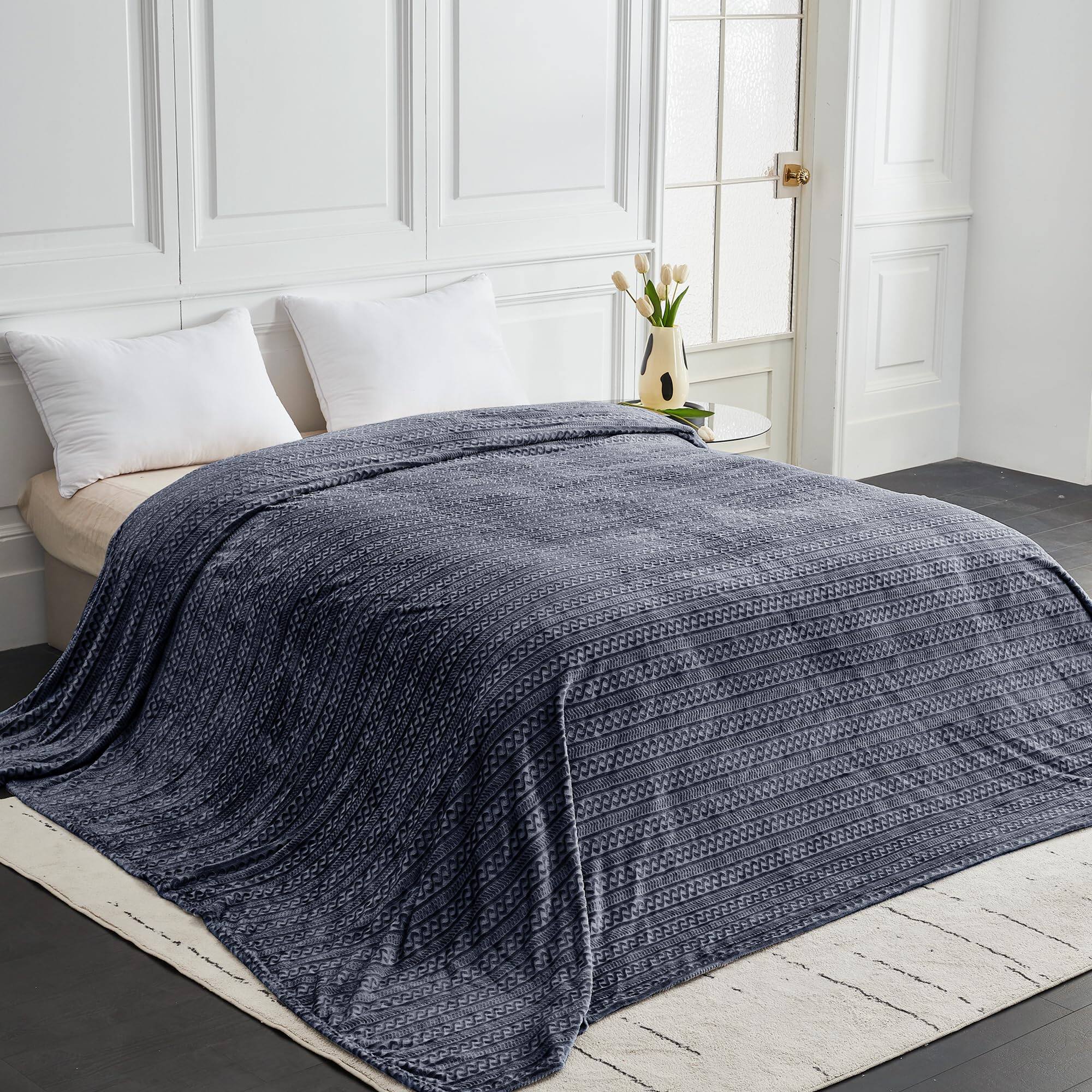 Alt View 3. NICHOLAS KLEIN - Soft Cozy 120x120 Inches Seamless Oversized King Fleece Blanket 3d Jacquard Decorative Giant 10'x10' Califo... - Striped Khaki 120"x120".