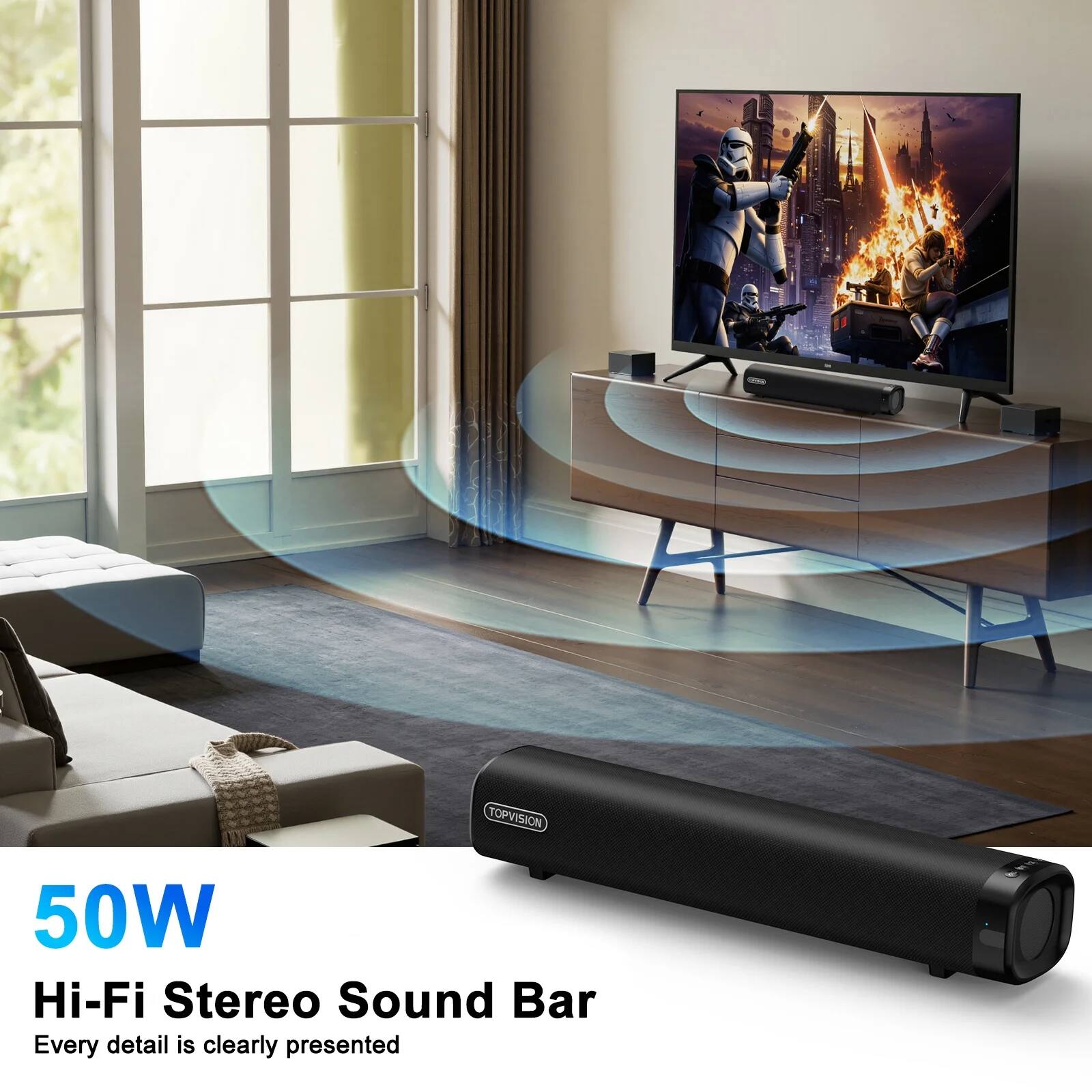 50W  
Hi-Fi Stereo Sound Bar  
Every detail is clearly presented
