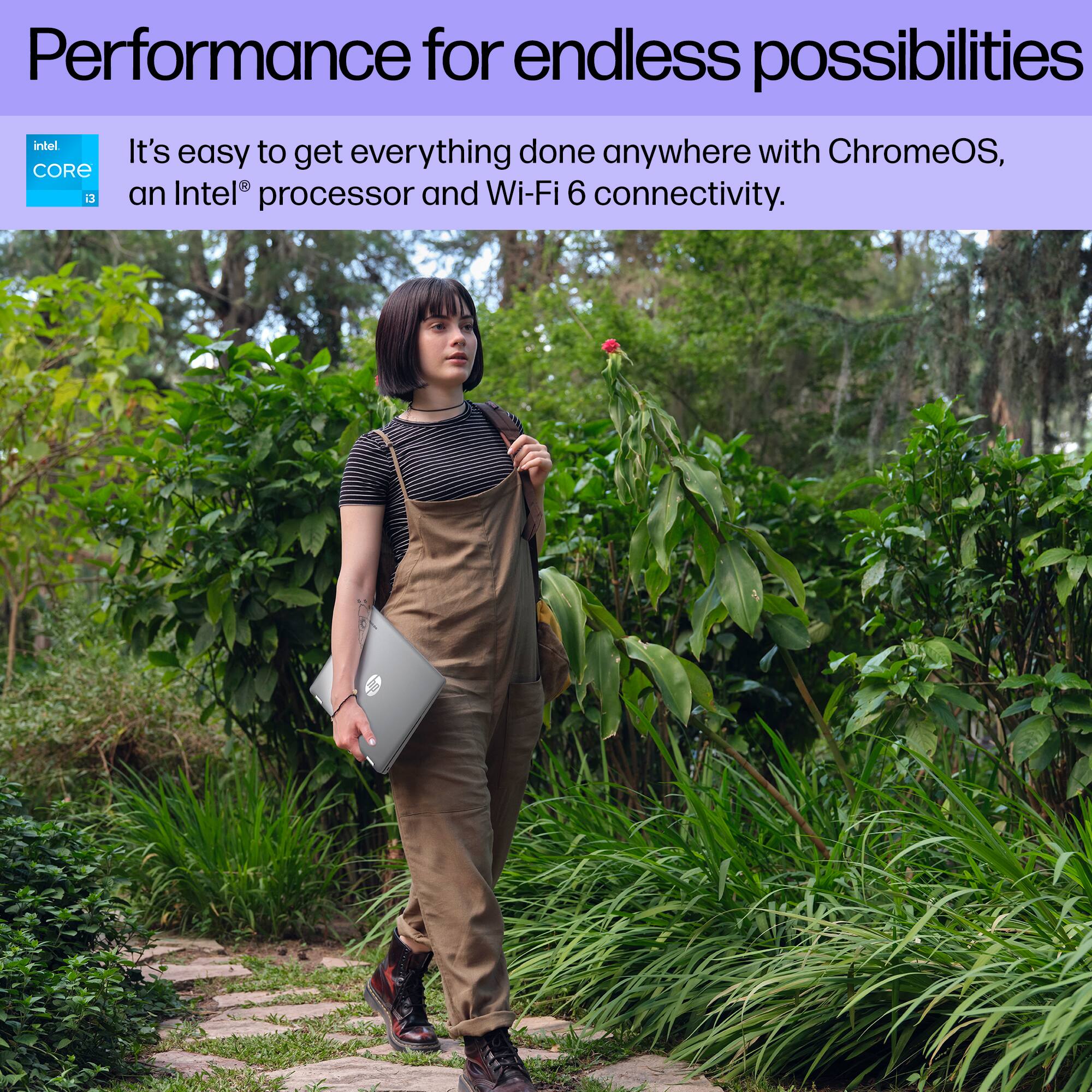 Performance for endless possibilities

It's easy to get everything done anywhere with ChromeOS, an Intel® processor and Wi-Fi 6 connectivity.