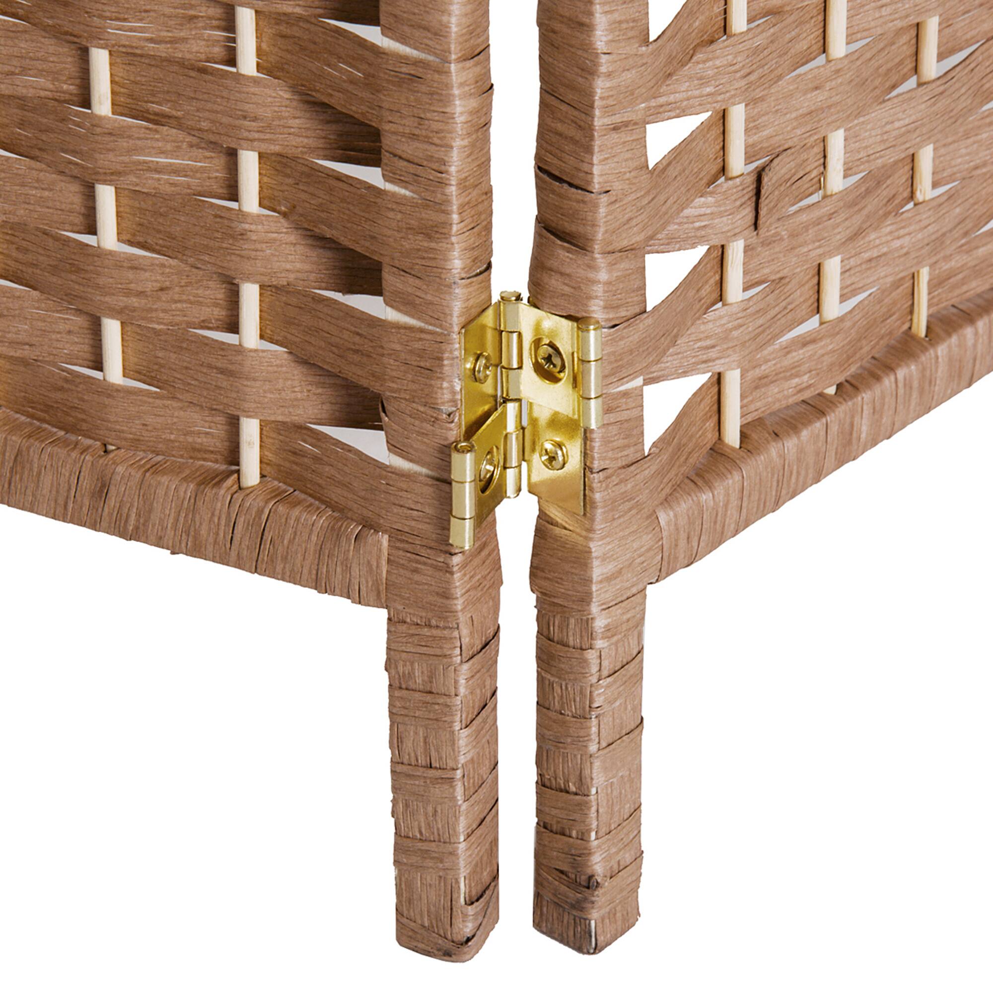 Alt View 7. Homcom - Divider 6 Panel, 6FT Tall Folding Privacy Screen, Freestanding Hand-Woven Partition for Room Separation with 360° Hinges - Natural Wood.