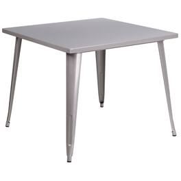 Emma + Oliver - Commercial Grade 35.5" Square Colorful Metal Indoor-Outdoor Dining Table - Silver