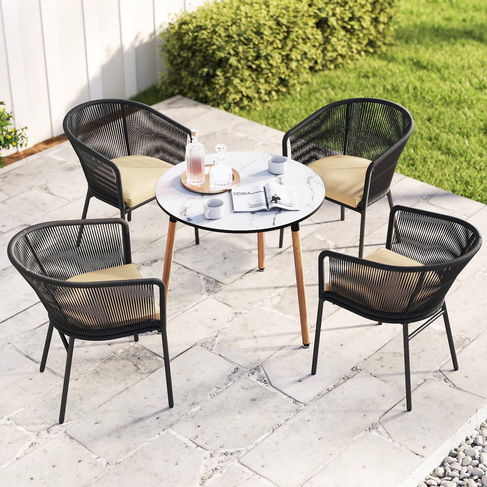 Alt View 1. Gymax - Gymax Patio Dining Chair Set of 4 w/Backrest Armrests Washable Cushions Metal Frame - Black.