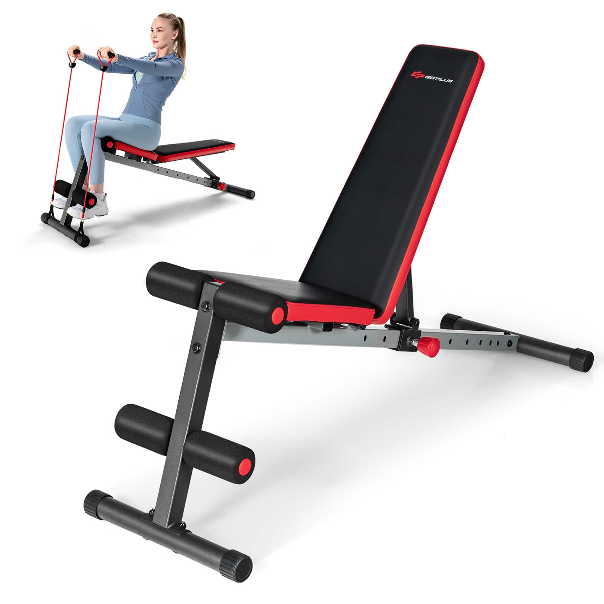 Front. Costway - Multi-function Weight Bench with Adjustable Backrest Home Gym Exercise Equipment - Black/Red.