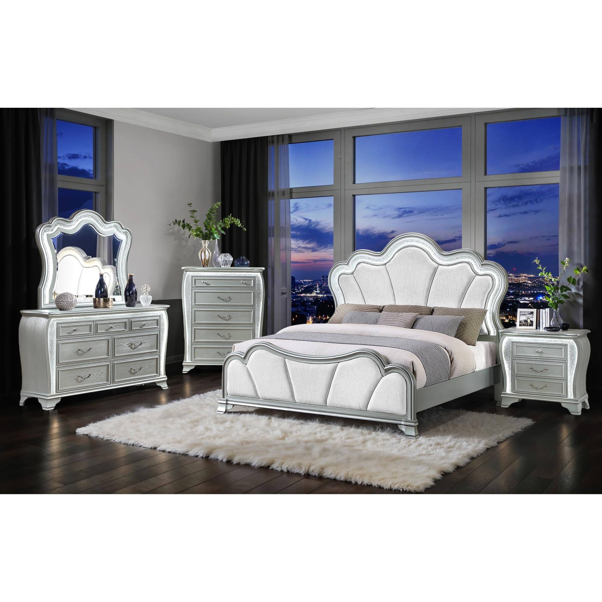 Alt View 1. Global Furniture USA - Aria Silver Nightstand With Led - Silver.
