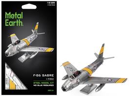 Metal Earth - Model Kit North American F-86 Sabre Fighter Aircraft Jolley Roger United States Air Force (Moderate Difficulty) - Silver with Yellow