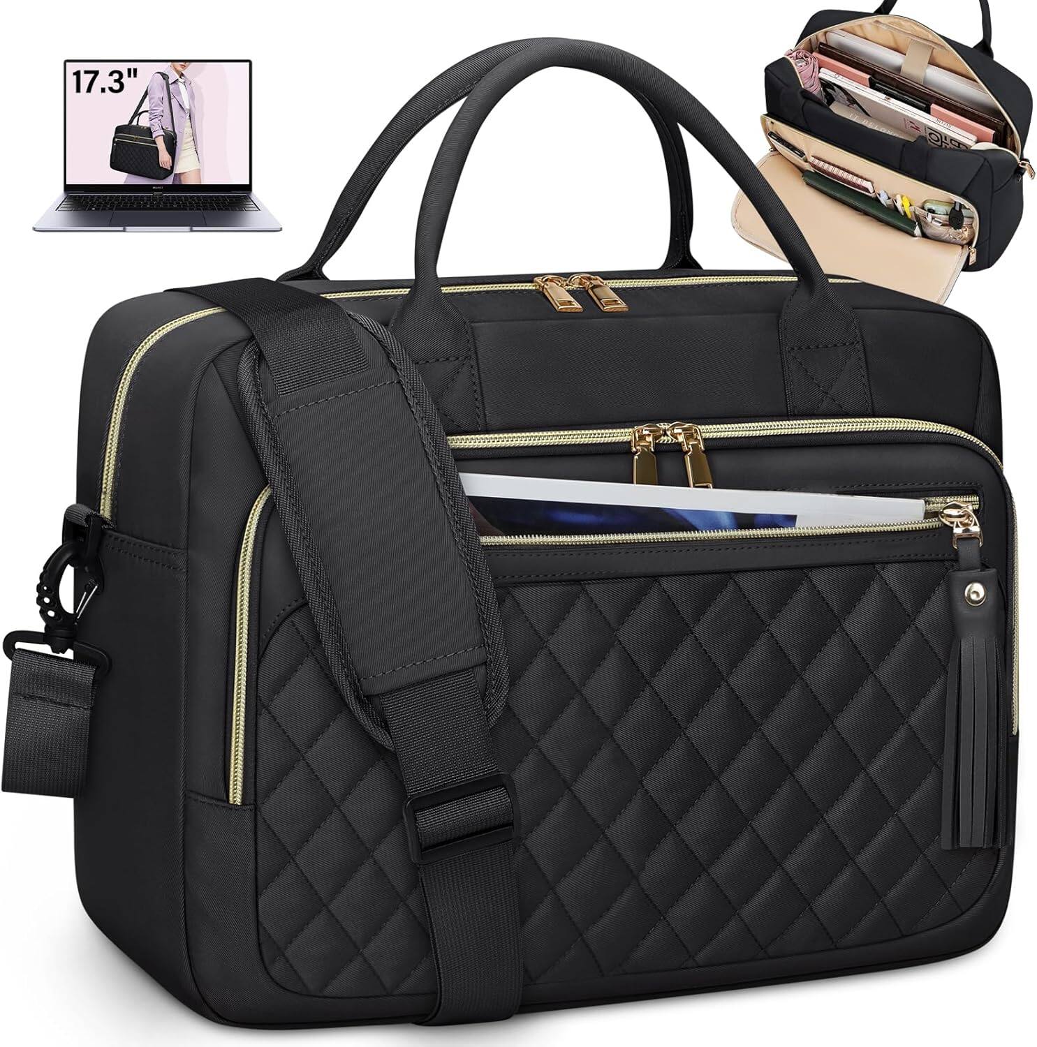 Vulpecula Spade - Laptop Briefcase for Women Waterproof Computer Messenger Shoulder Bags Large Laptop Case for Work - Black