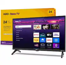 HIRO Roku TV 24" HD 720p
A smart TV that WON't break your brain or the bank. Enjoy sharp, high-definition picture quality with Bluetooth®. Watch over 500 FREE channels. Connect your headphones with Bluetooth®. Connect your headphones with Bluetooth®.
Home
- What to Watch
- Featured Free
- Apps
- Live TV
- Sports
- Search
- Streaming Store
- Settings
Recommended
- THE GREAT AMERICAN BAKE-OFF
- PRESUMED INNOCENT
- THE GREAT AMERICAN BAKE-OFF
Apps
- NETFLIX
- Disney+
- Apple TV
- Roku Channel
- howdy
- Paramount+
- ESPN
- Prime Video
- Live TV Guide
- Game Console
- Cable Box
- Roku Cameras
HIRO Roku TV
America's #1 TV streaming platform