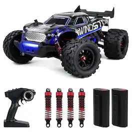 Wisairt - 1:14 RC Monster Truck - 40+ KM/H 4WD All-Terrain RC Car with Metal Drivetrain & 2 Batteries - Blue