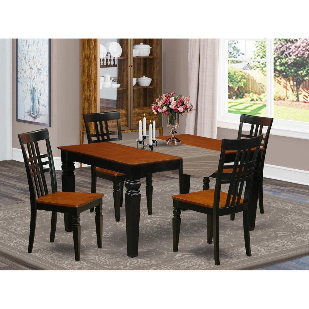 Back. East West Furniture - 5 Pc Dining set with a Dinning Table and 4 Wood Dining Chairs in Black - Black & Cherry.