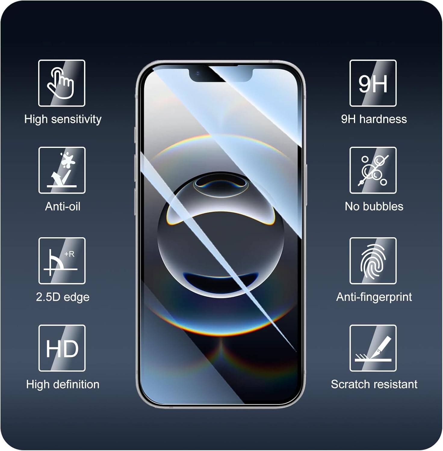 - High sensitivity
- Anti-oil
- 2.5D edge
- High definition
- 9H hardness
- No bubbles
- Anti-fingerprint
- Scratch resistant