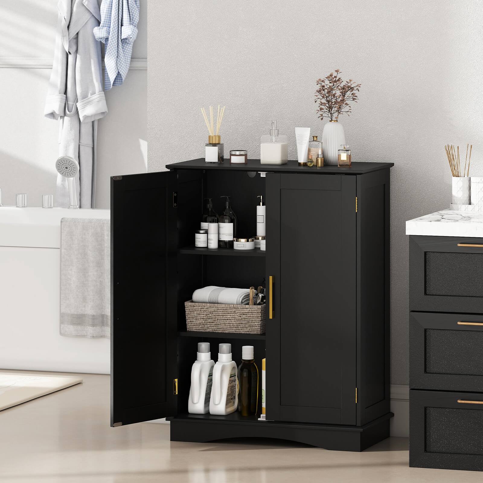 Alt View 5. Costway - Costway Floor Storage Cabinet Modern Storage Organizer with Adjustable Shelves &2 Doors - Black.