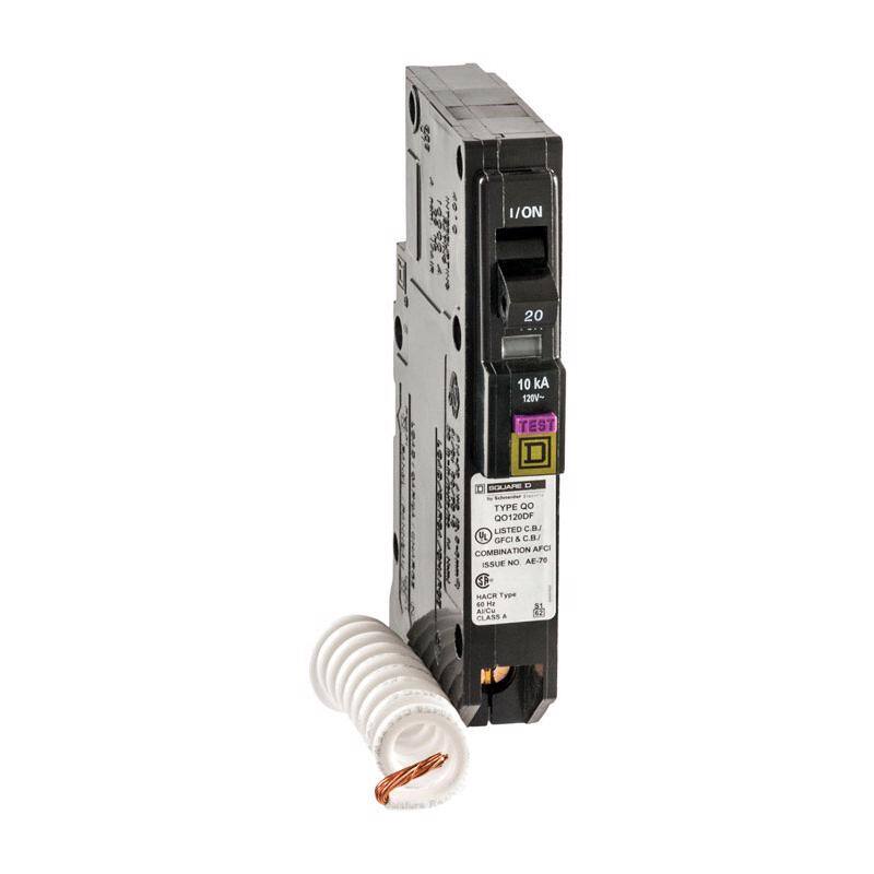 I/ON 20 10 kA 120V~ TEST SQUARE D TYPE QO 001200F LISTED C B PL GFCI & C B/ COMBINATION AFCI ISSUE NO AE-70 NACR Type S0 Pe S1 AICM CLASS A