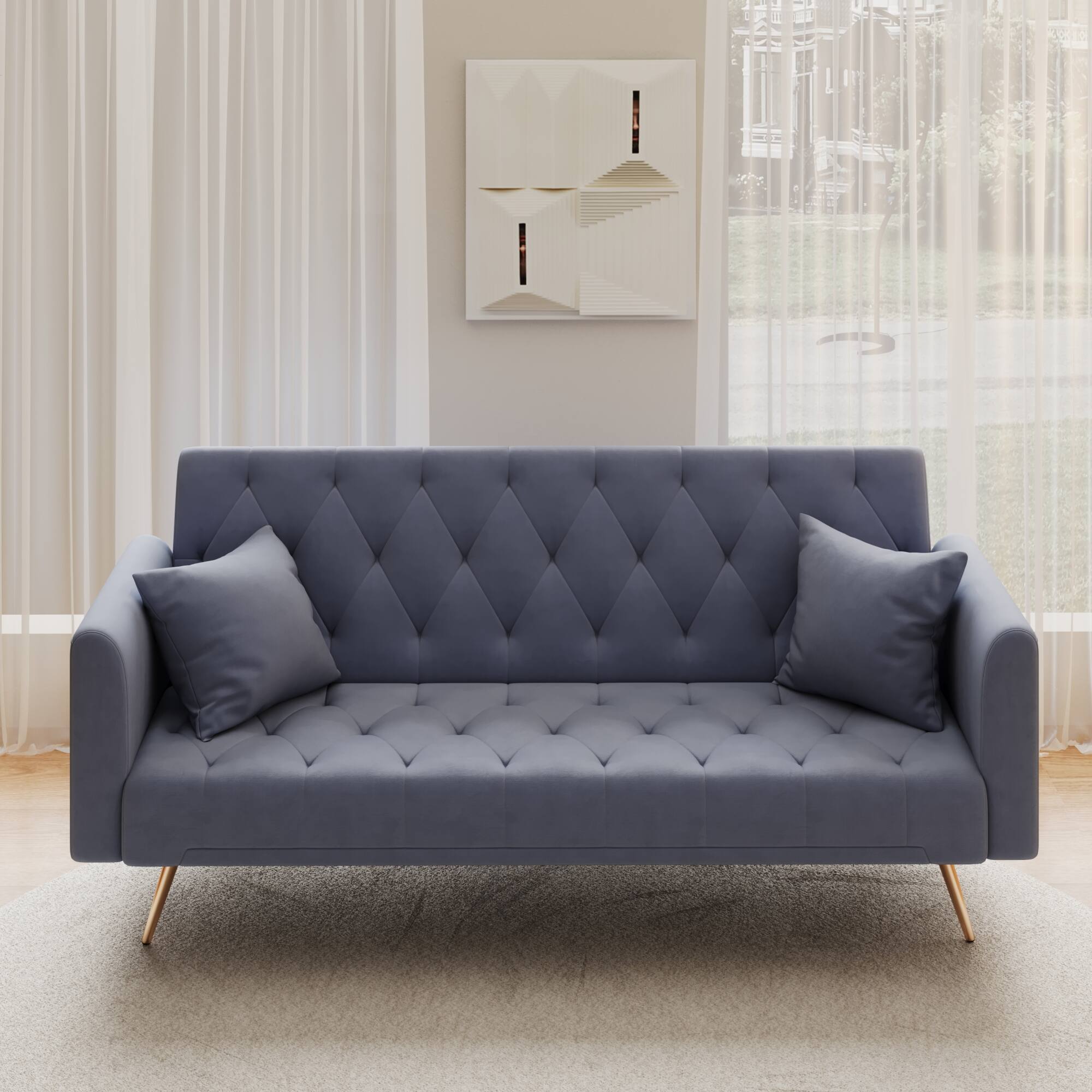 Alt View 1. GOODSILO - Convertible Velvet Sofa Bed with Adjustable Backrest for Small Spaces, Living Room and Office Use - Gray.