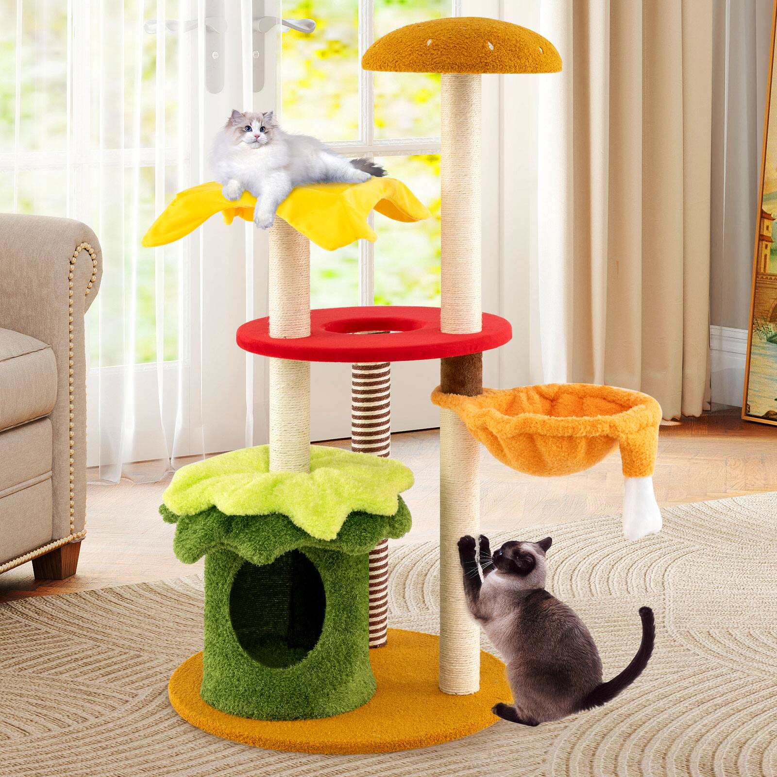 Alt View 4. Gymax - Gymax 46'' Tall Cat Tree w/Hanging Basket Bed Condo Padded Perch Sisal Scratching Posts.
