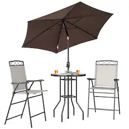 Outsunny - 4 Piece Outdoor Patio Dining Furniture Set, 2 Folding Chairs, Adjustable Angle Umbrella - Beige